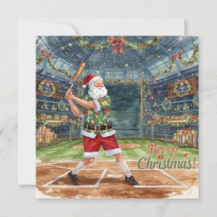 Baseball Christmas with Santa Claus Holiday Card