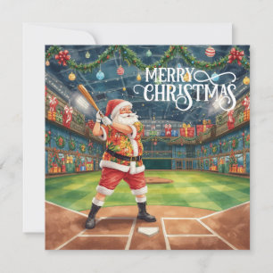Baseball Christmas with Santa Claus Holiday Card