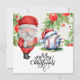 Baseball Christmas with Santa Claus  Holiday Card