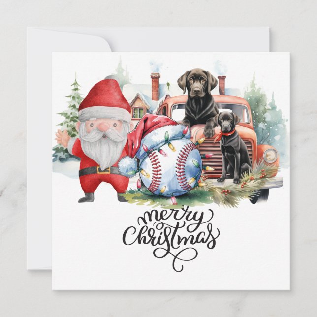 Baseball Christmas with Santa Claus  Holiday Card (Front)