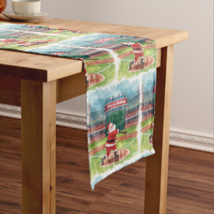 Baseball Christmas with Santa Claus playing  Long Table Runner