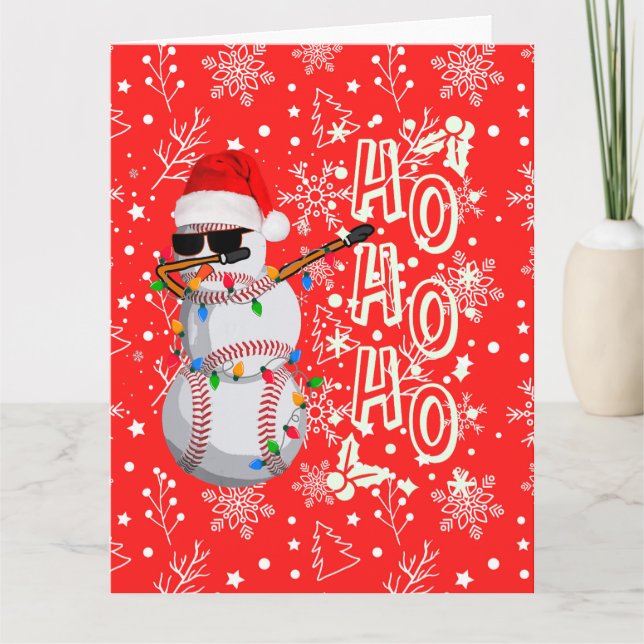 Baseball Christmas with Santa hat    Card (Front)