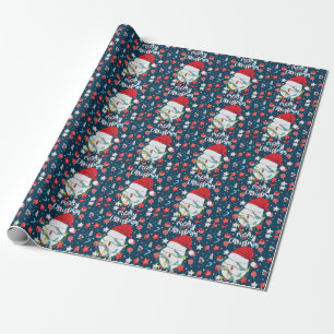 Baseball Christmas with Santa hat Wrapping Paper