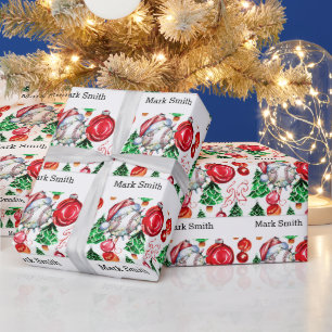Baseball  Christmas with Santa Hat  Wrapping Paper