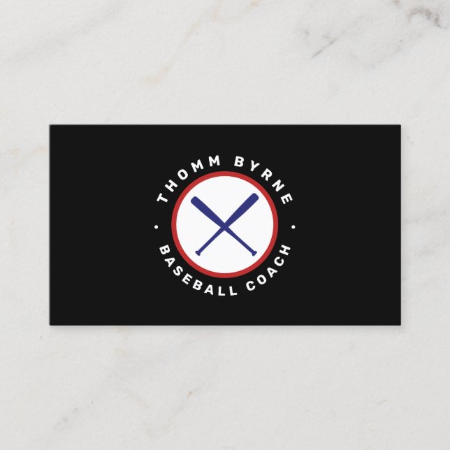 Baseball Coach Crossed Bat Business Card (Front)