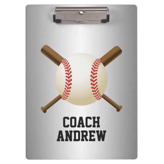 Baseball Coach Crossed Bats & Ball Metallic Clipboards