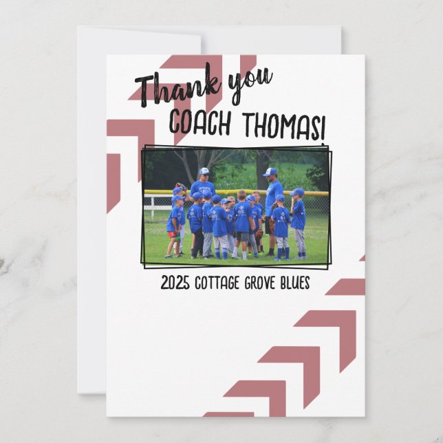Baseball Coach Custom Team Picture Thank You Card (Front)