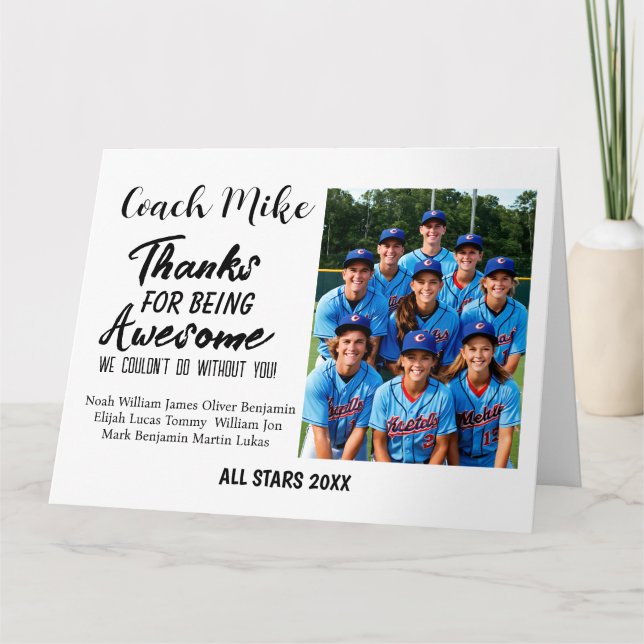 Baseball coach gift end of season card (Front)