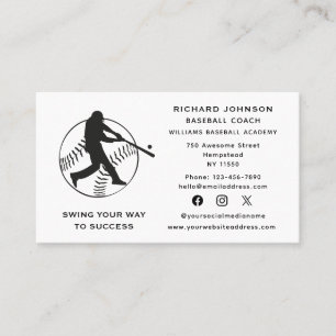 Baseball Coach Softball Instructor Social Media Business Card