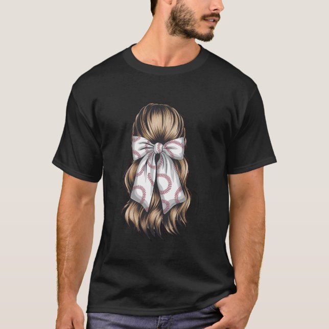 Baseball Coquette Bow Cute Baseball Player T-Shirt (Front)