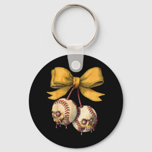 Baseball Coquette Bow Game Day Halloween Women Gir Keychain