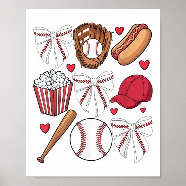 Baseball Coquette Bow Women Girls Baseball Cheer M Poster (Front)