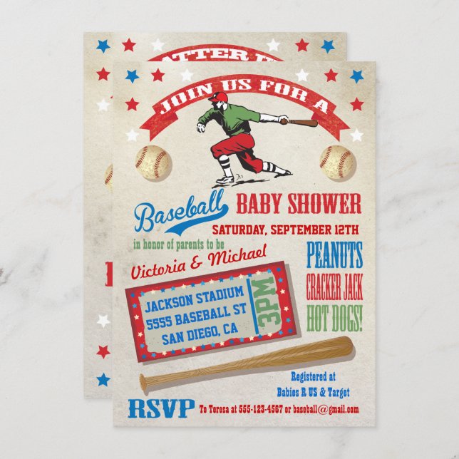 Baseball Couples Baby Shower Invitations (Front/Back)
