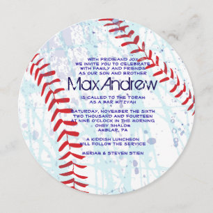 BASEBALL CRAZE Round Bar Bat Mitzvah Invitation