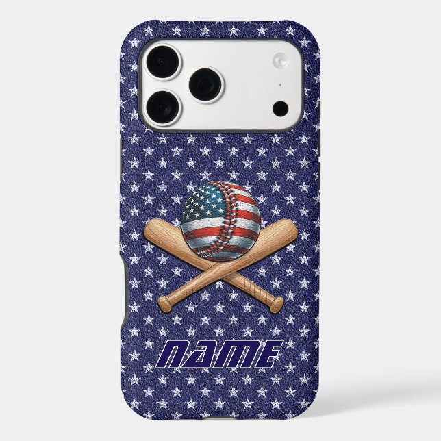 Baseball Crossed Bats American Flag  (Back)
