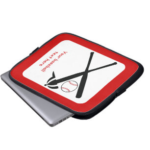 Baseball crossed bats and cap black, red custom laptop sleeve