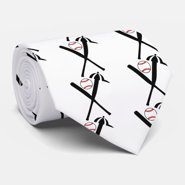 Baseball crossed bats and cap black, red tie (Rolled)