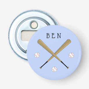 Baseball crossed bats personalized blue bottle opener