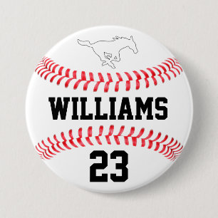 Baseball Custom Player Name Number and Team Logo 3 Inch Round Button