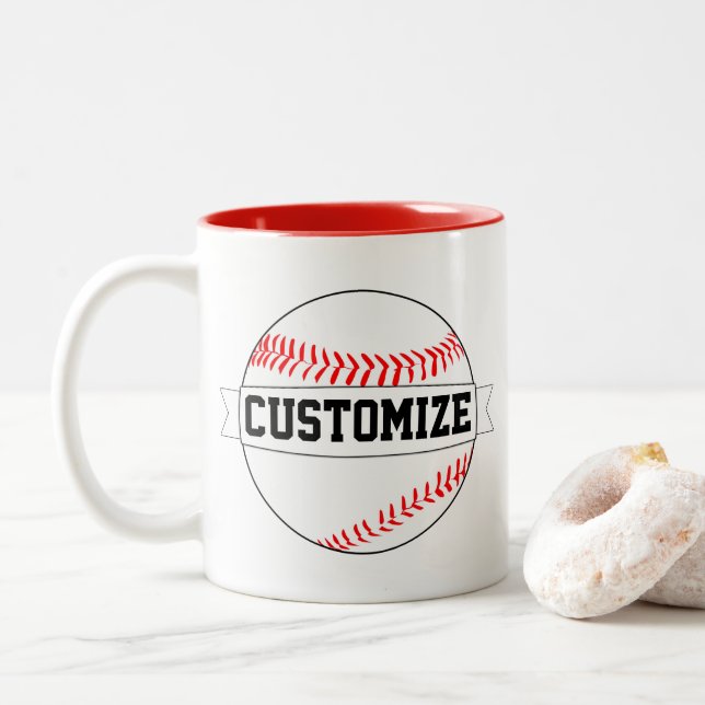 Baseball Custom Team Name and Colour Sports Fan Two-Tone Coffee Mug (With Donut)