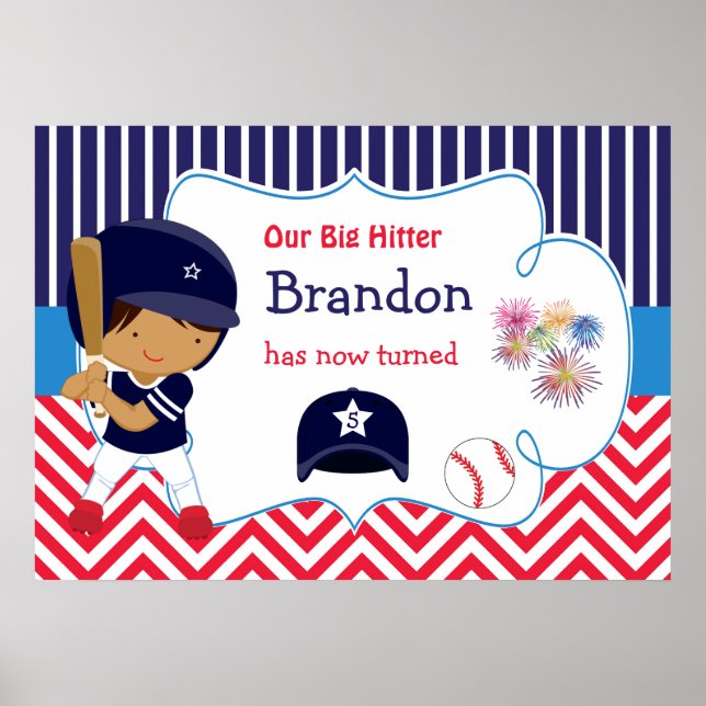 Baseball Cute African American Boy Birthday Poster (Front)