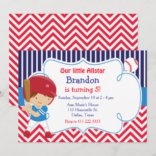 Baseball Cute Brunette Boy Birthday Party Invitation
