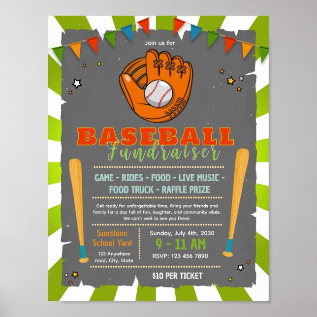Baseball cute fundraiser flyer poster (Front)