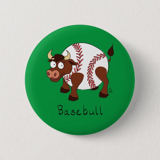 Baseball Cute Kids Cartoon Bull 2 Inch Round Button (Front)