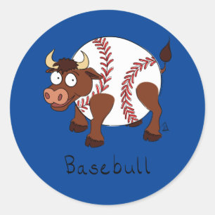 Baseball Cute Kids Cartoon Bull Classic Round Sticker