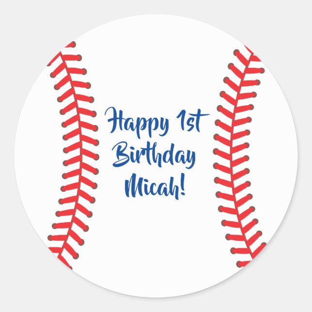 Baseball Cute Sports 1st Birthday Party Classic Round Sticker (Front)