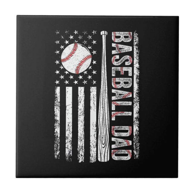 Baseball Dad American Flag Patriotic Father's Day  Tile (Front)