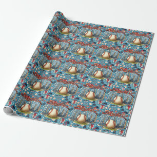 Baseball DAD Christmas blue background Wrapping Paper