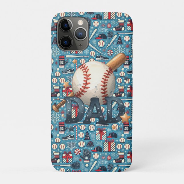 Baseball Dad Christmas Themed on Blue Background Case-Mate iPhone Case (Back)