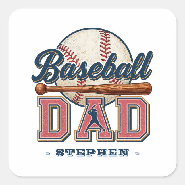 Baseball Dad – Classic Square Sticker (Front)
