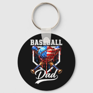 Baseball Dad Drip Fathers Day Daddy Usa Flag Keychain