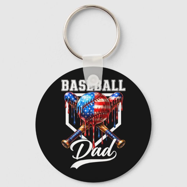 Baseball Dad Drip Fathers Day Daddy Usa Flag Keychain (Front)