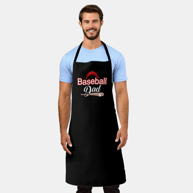 Baseball dad family sports modern black white text apron (Worn)
