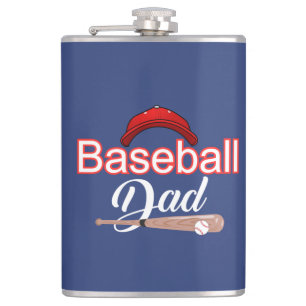 Baseball dad family sports modern black white text hip flask