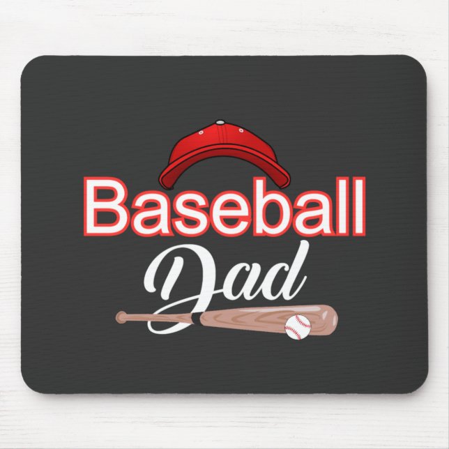 Baseball dad family sports modern black white text mouse pad (Front)