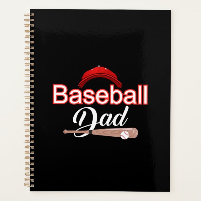 Baseball dad family sports modern black white text planner (Front)
