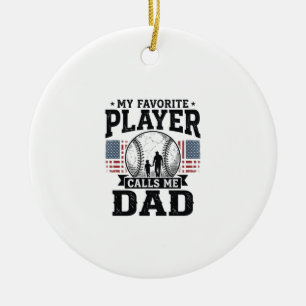 Baseball Dad Favorite Player Vintage Vector Design Ceramic Ornament