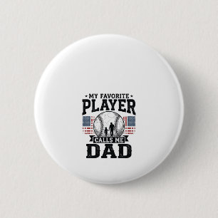Baseball Dad Favourite Player Vintage Vector Desig 2 Inch Round Button