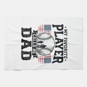 Baseball Dad Favourite Player Vintage Vector Desig Kitchen Towel