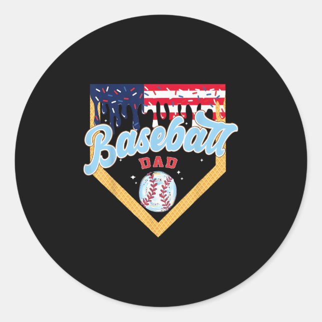 Baseball Dad Ice Cream Drip Funny Baseball Fathers Classic Round Sticker (Front)