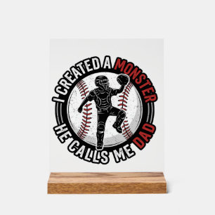 Baseball Dad Monster Vintage Catcher Shirt Design_ Acrylic Sign