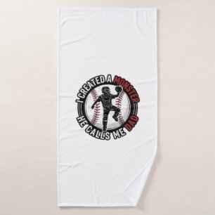 Baseball Dad Monster Vintage Catcher Shirt Design_ Bath Towel