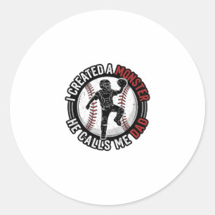 Baseball Dad Monster Vintage Catcher Shirt Design_ Classic Round Sticker