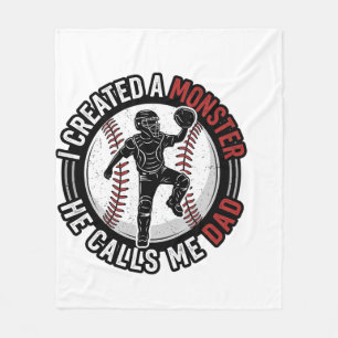 Baseball Dad Monster Vintage Catcher Shirt Design_ Fleece Blanket