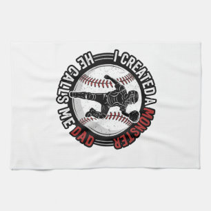 Baseball Dad Monster Vintage Catcher Shirt Design_ Kitchen Towel