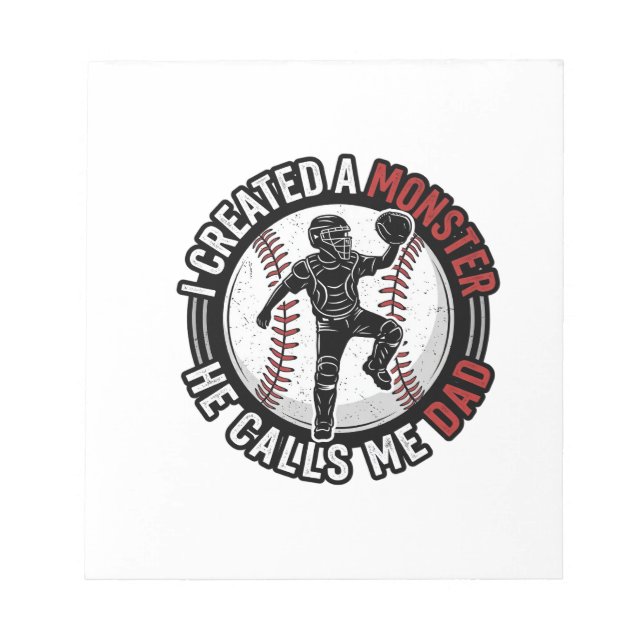 Baseball Dad Monster Vintage Catcher Shirt Design_ Notepad (Front)